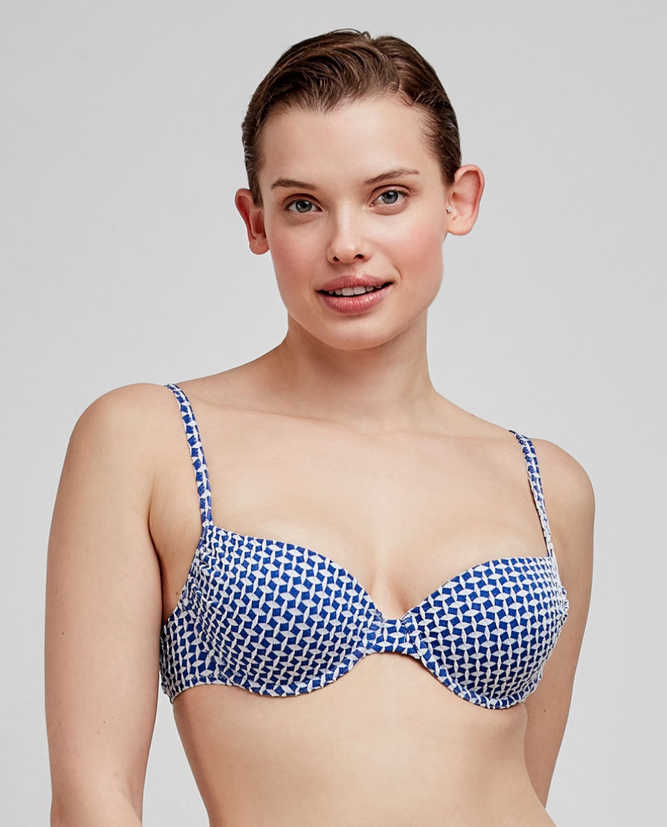 Top de bikini estampado con aro y foam - Gisela - Azul Azul-1