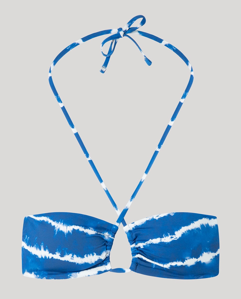 Top bikini bandeau sin aro y foam extraíble - Gisela - Azul / Blanco Azul / Blanco-5