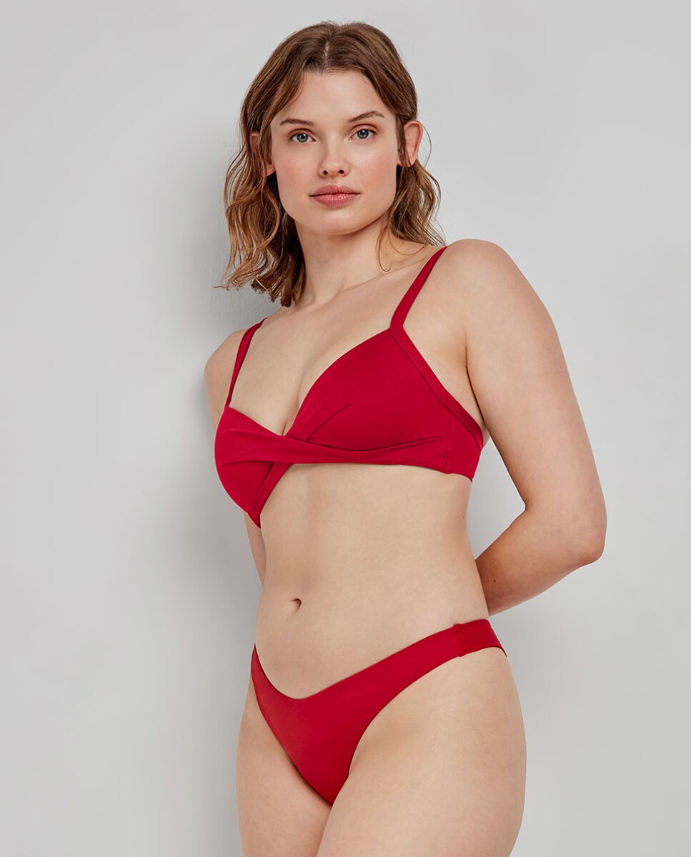 Braguita bikini brasileña corte en V - Gisela - Rojo Rojo-3