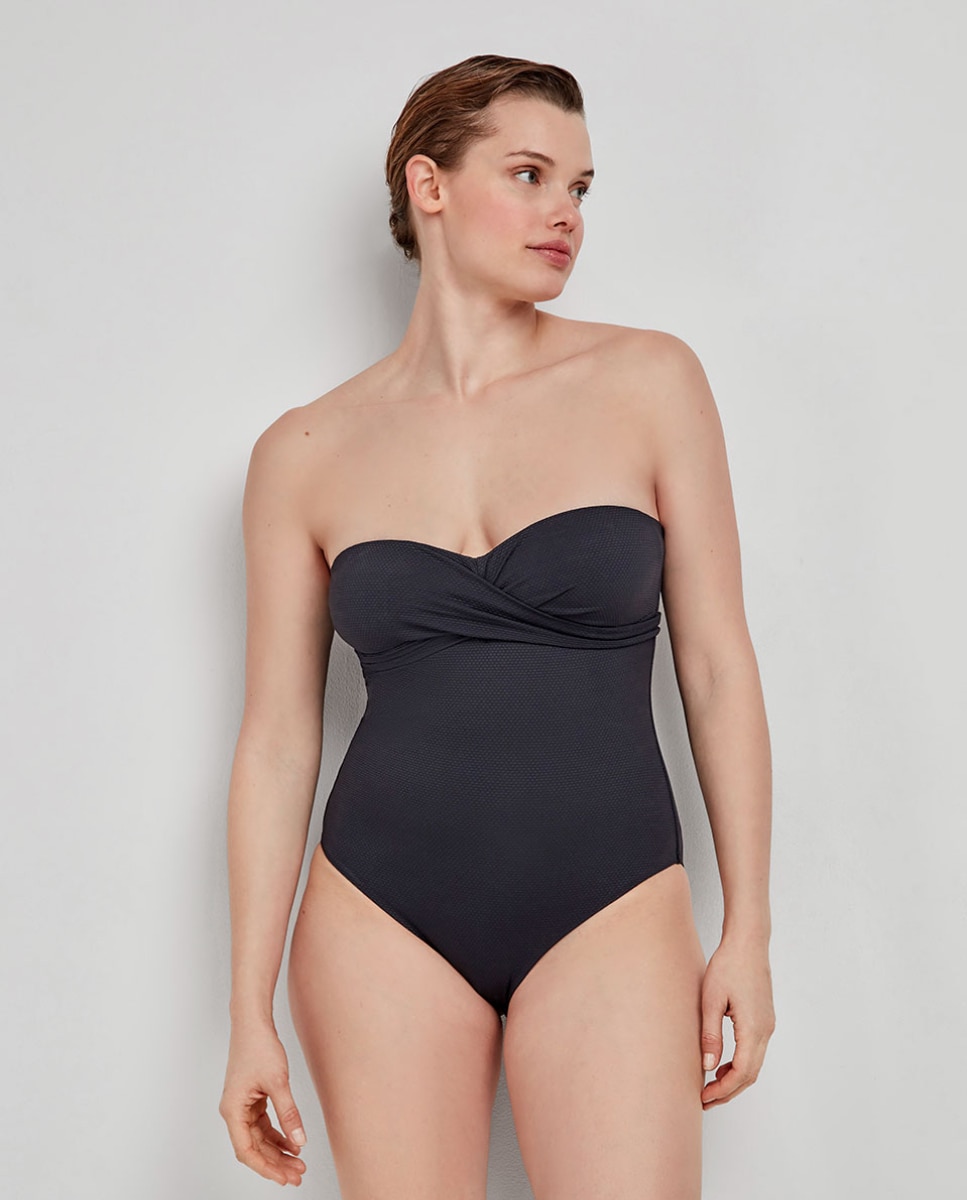 Bañador bandeau desmontable tejido estampado - Gisela - Negro Negro-3
