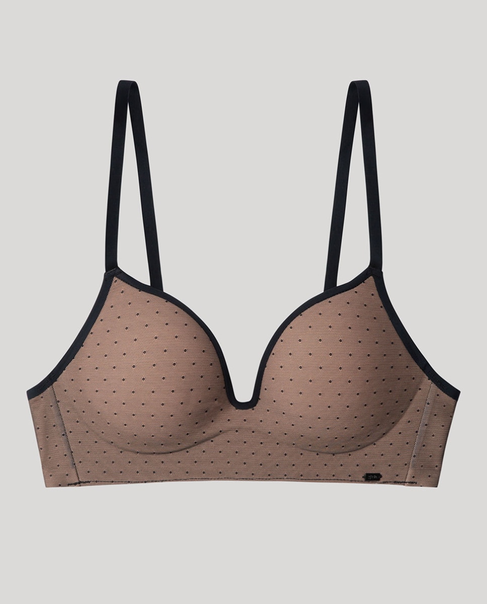Sujetador de mujer push up sin aro en tejido plumetti - Gisela - Negro Negro-5