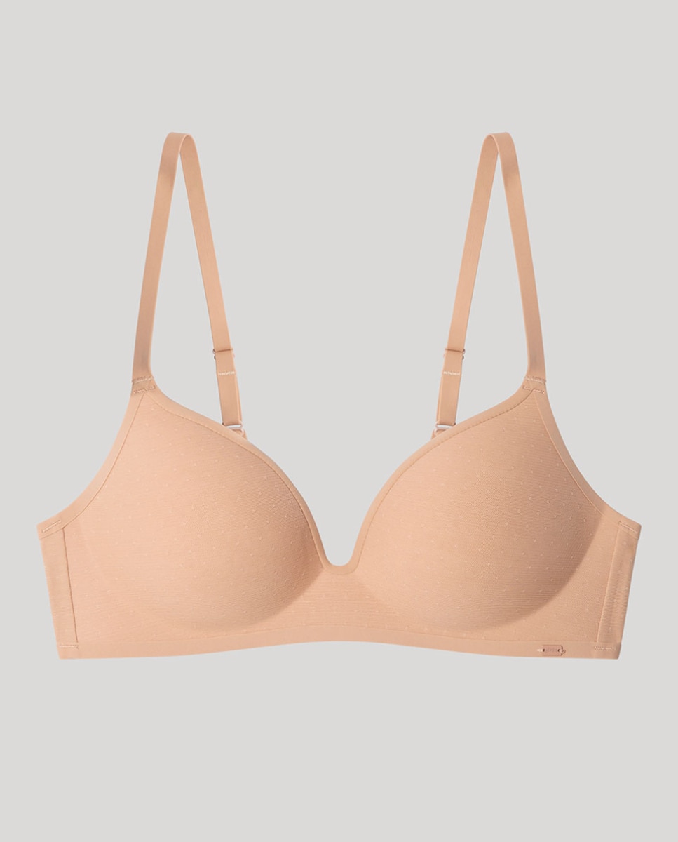 Sujetador de mujer sin aro con copa continua en tejido de plumetti - Gisela - Natural Natural-5