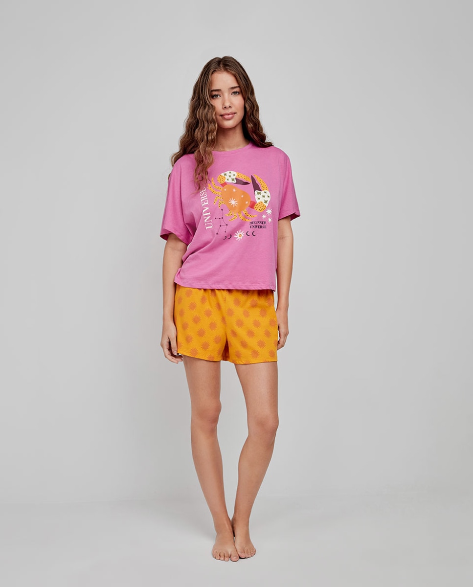 Pijama corto de mujer con pantalón a contraste - Gisela - Multicolor Multicolor-1