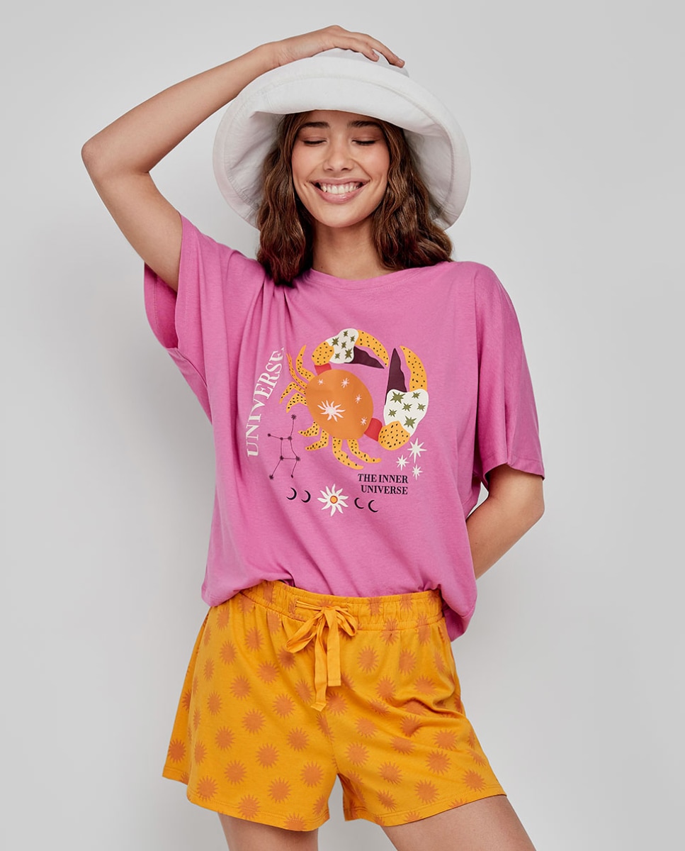 Pijama corto de mujer con pantalón a contraste - Gisela - Multicolor Multicolor-4