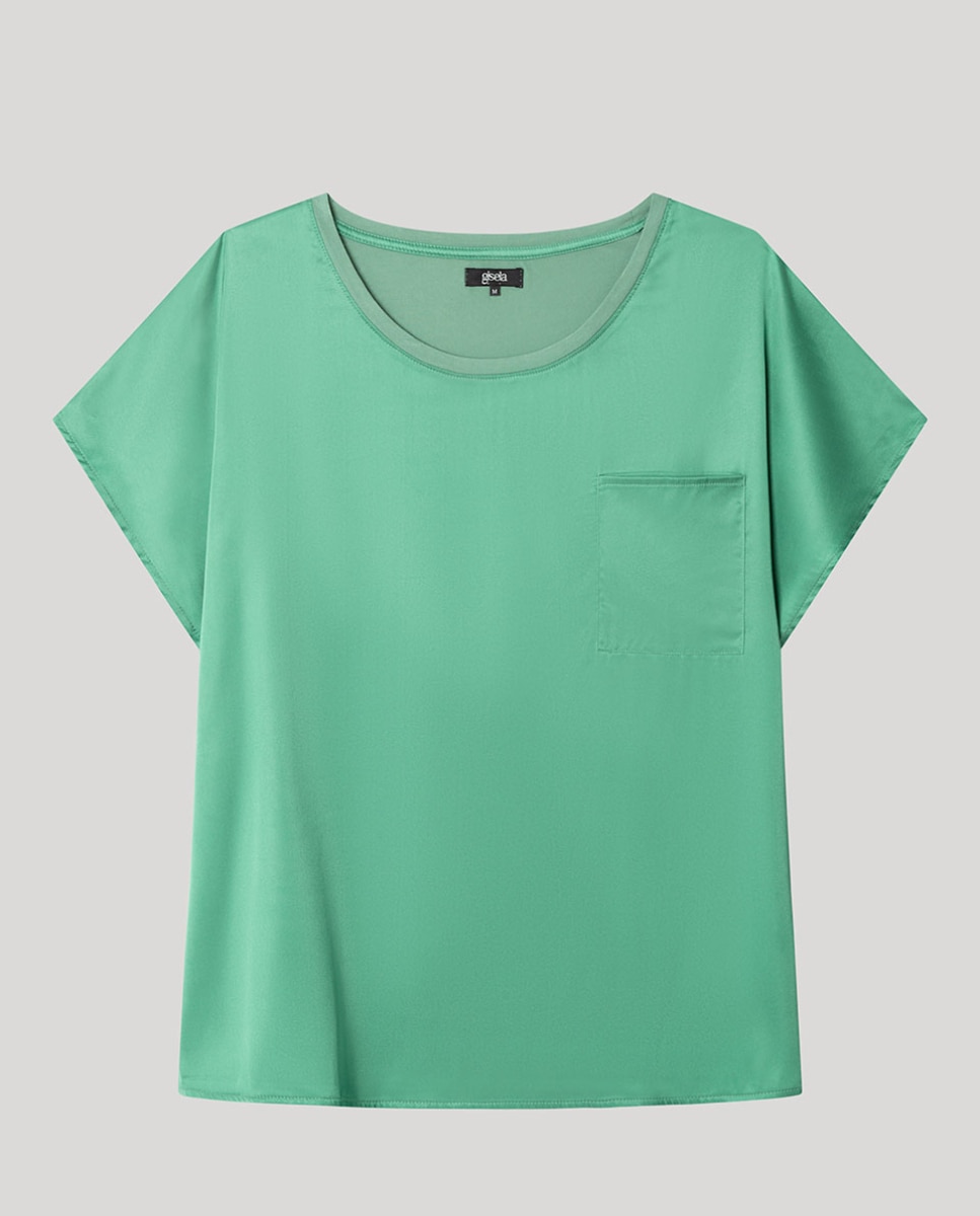 Camiseta de pijama de mujer en tejido satén - Gisela - Verde Verde-5