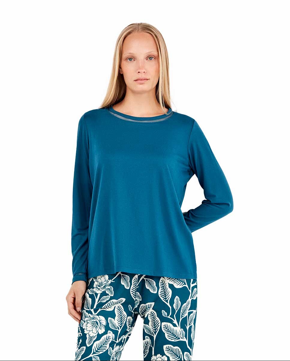 Pijama de mujer con pantalón estampado a contraste - Gisela - Azul oscuro Azul oscuro-2