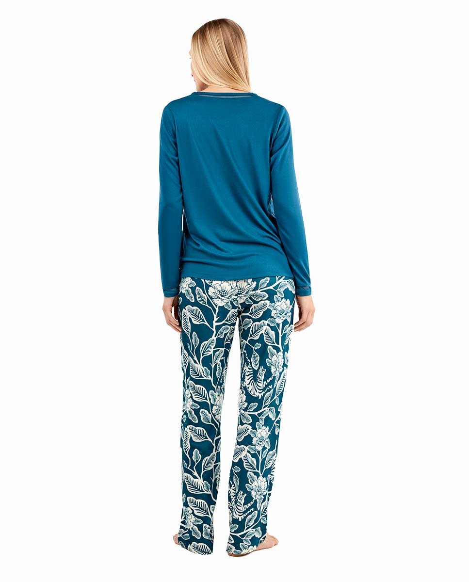Pijama de mujer con pantalón estampado a contraste - Gisela - Azul oscuro Azul oscuro-4