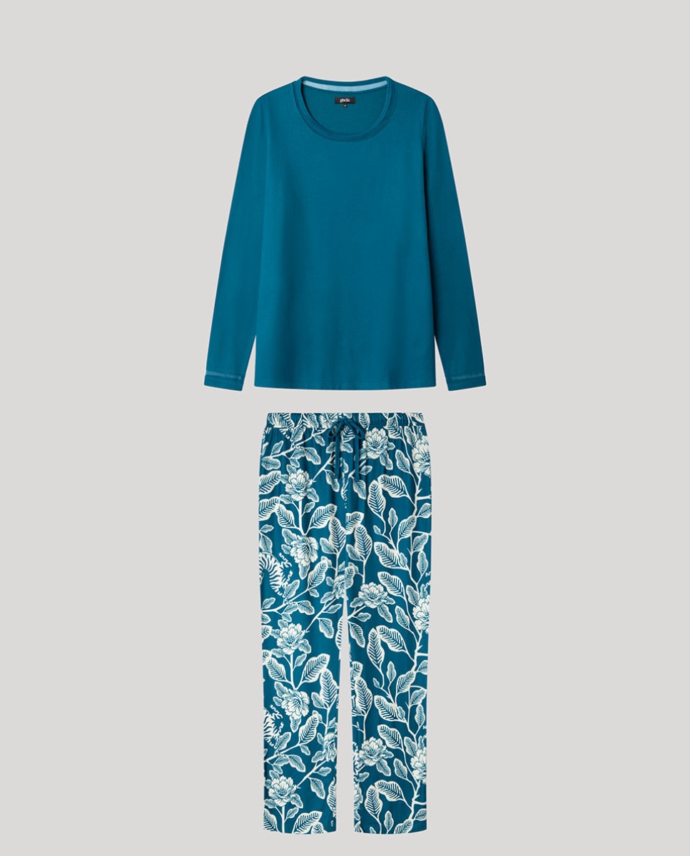 Pijama de mujer con pantalón estampado a contraste - Gisela - Azul oscuro Azul oscuro-5