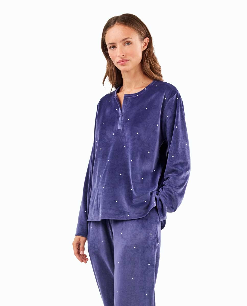 Pijama de mujer en tejido polar elástico - Gisela - Azul marino Azul marino-2