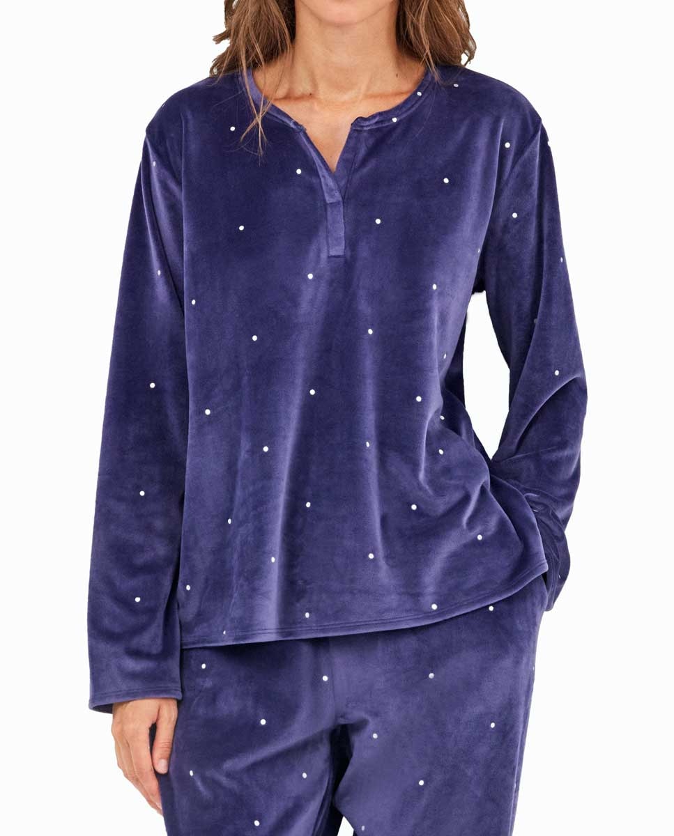Pijama de mujer en tejido polar elástico - Gisela - Azul marino Azul marino-3