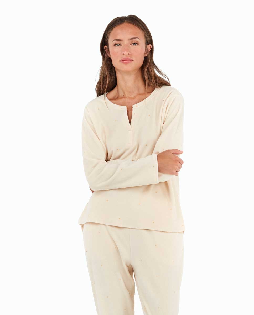 Pijama de mujer en tejido polar elástico - Gisela - Blanco roto Blanco roto-2