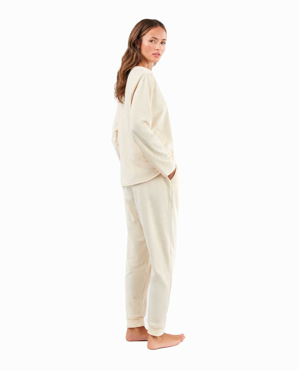 Pijama de mujer en tejido polar elástico - Gisela - Blanco roto Blanco roto-3