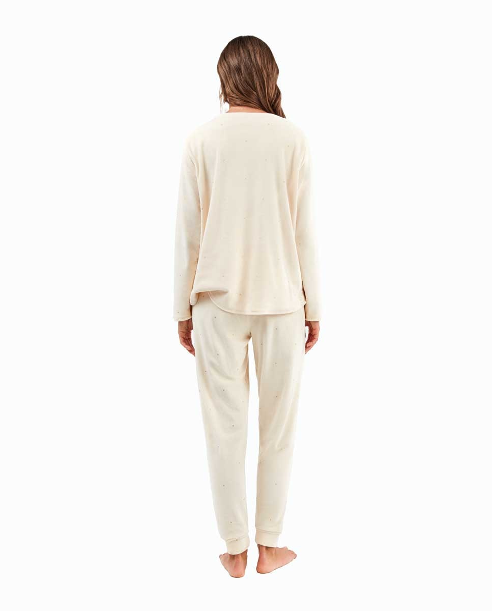 Pijama de mujer en tejido polar elástico - Gisela - Blanco roto Blanco roto-4