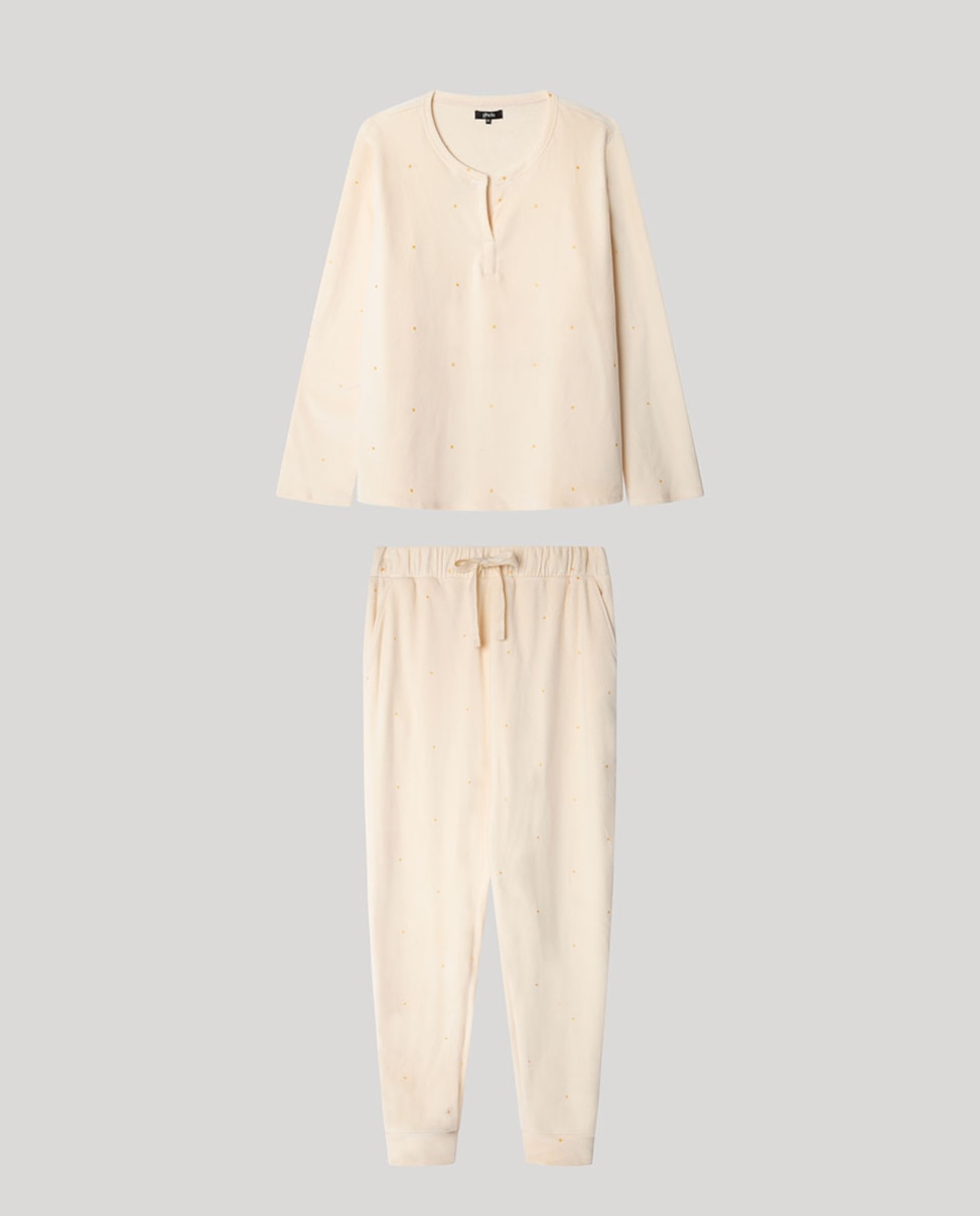 Pijama de mujer en tejido polar elástico - Gisela - Blanco roto Blanco roto-5