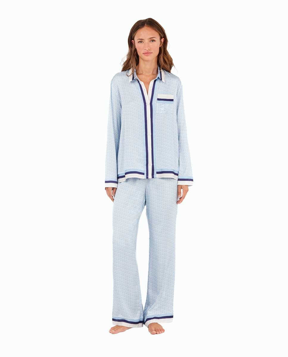 Imagen 0 de Pijama camisero de mujer estampado monogram Celeste