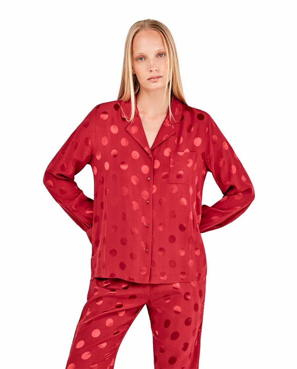 Pijama camisero de mujer con topitos - Gisela - Granate Granate-2