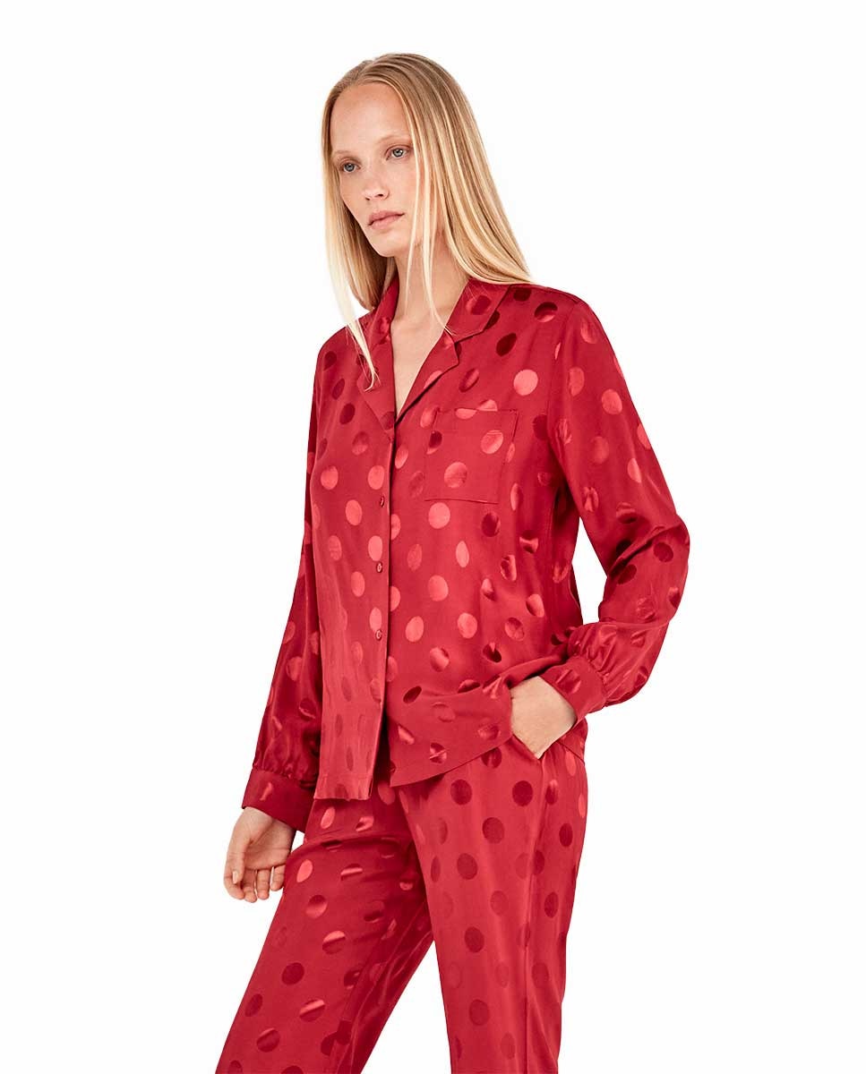 Pijama camisero de mujer con topitos - Gisela - Granate Granate-3