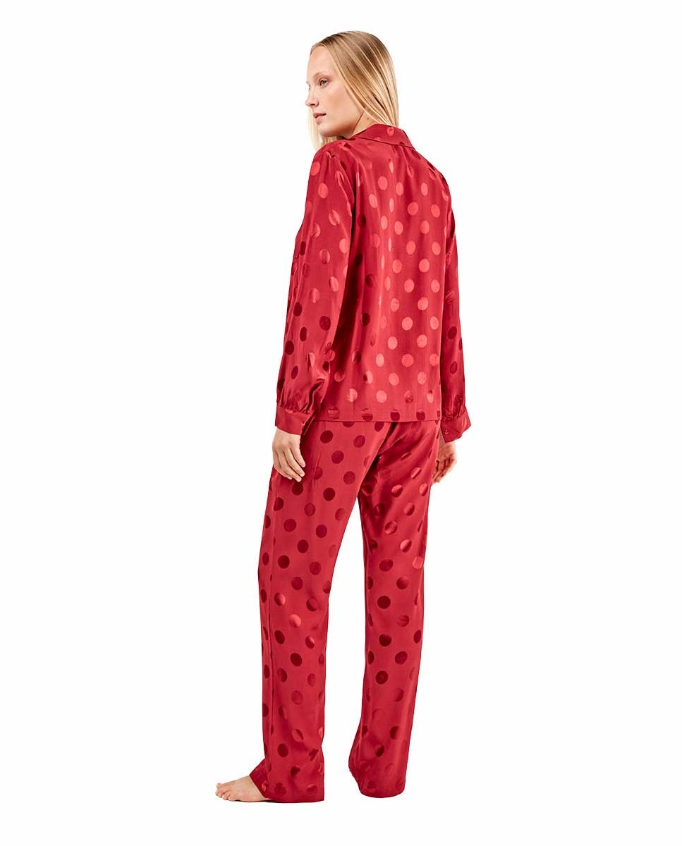 Pijama camisero de mujer con topitos - Gisela - Granate Granate-4