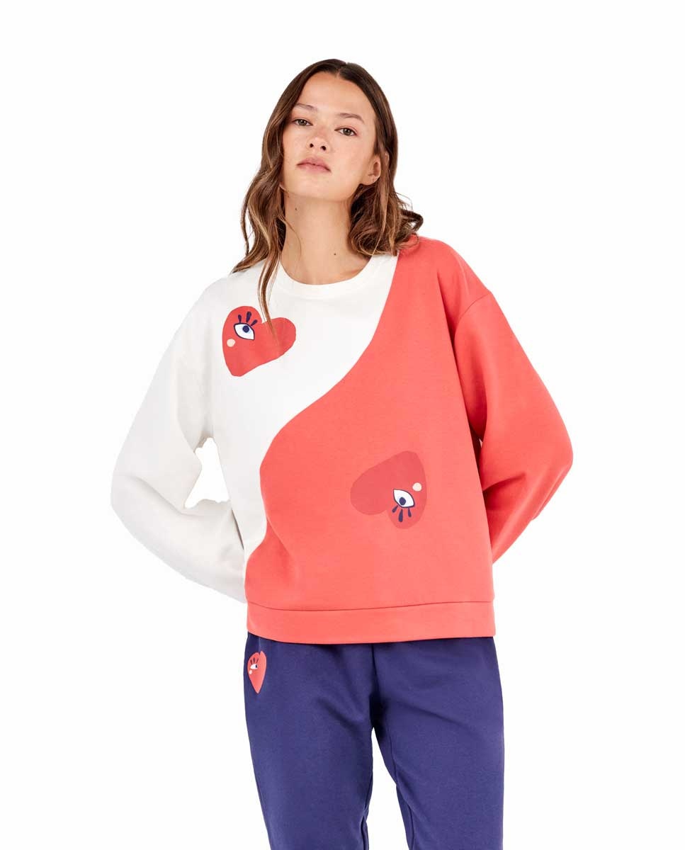 Pijama de mujer con patalón a contraste - Gisela - Blanco / Naranja Blanco / Naranja-2