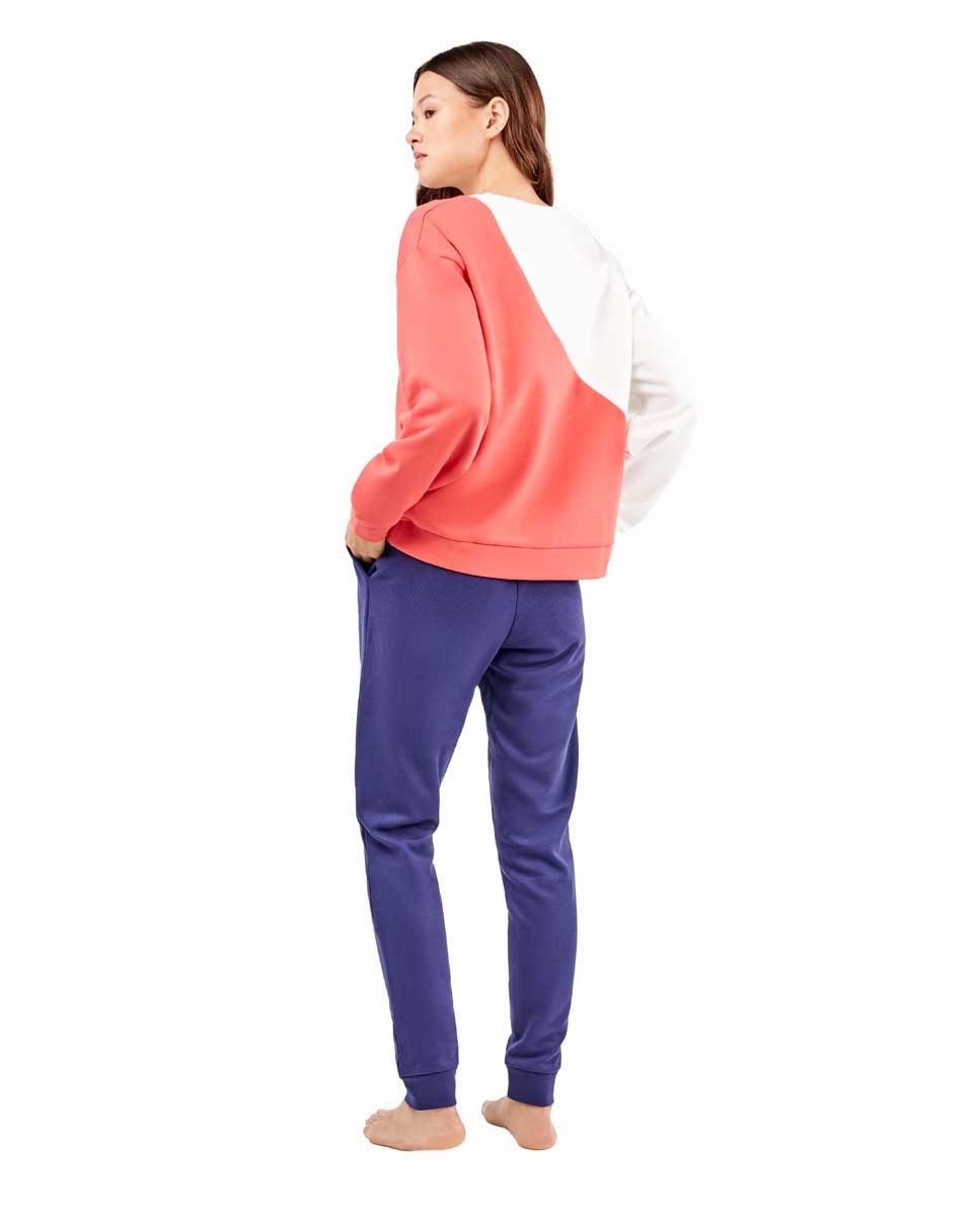 Pijama de mujer con patalón a contraste - Gisela - Blanco / Naranja Blanco / Naranja-4