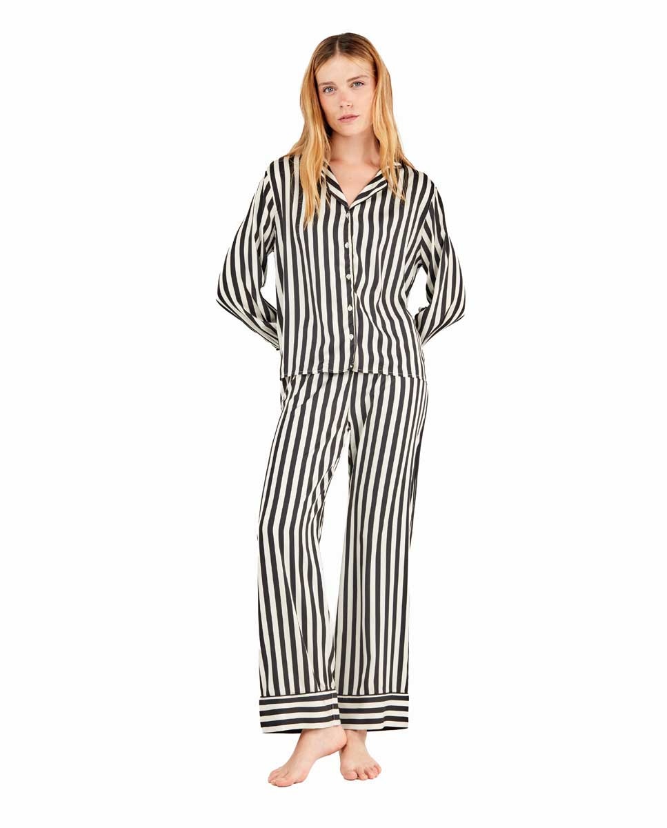 Pijama camisero de mujer estampado de rayas - Gisela - Multicolor Multicolor-1