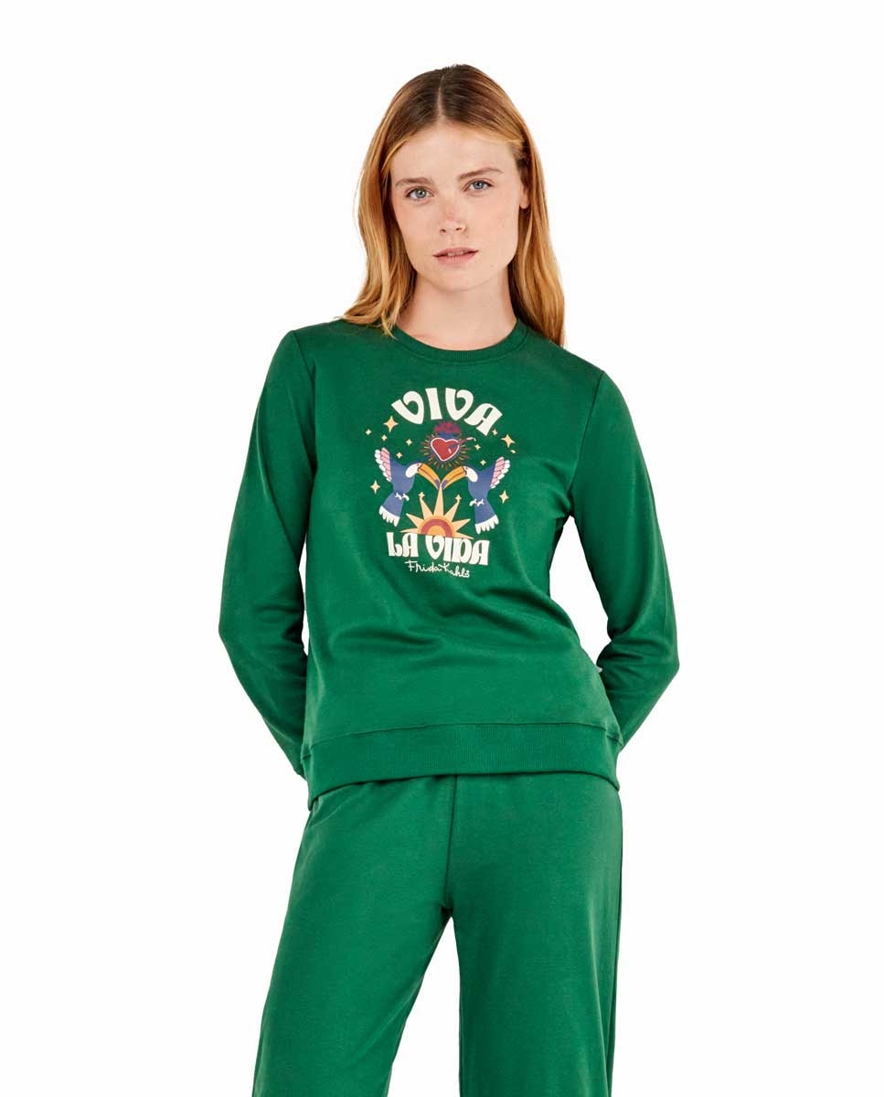 Pijama de mujer con sudadera y pantalón de Frida Kahlo - Gisela - Verde Verde-2