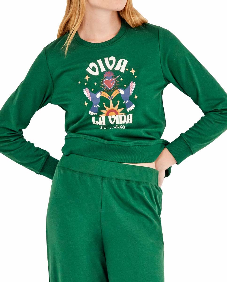 Pijama de mujer con sudadera y pantalón de Frida Kahlo - Gisela - Verde Verde-3
