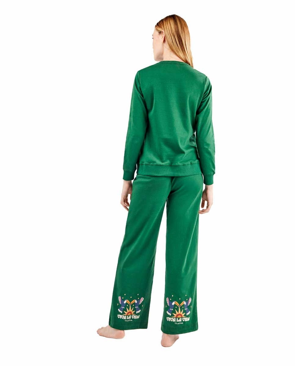 Pijama de mujer con sudadera y pantalón de Frida Kahlo - Gisela - Verde Verde-4