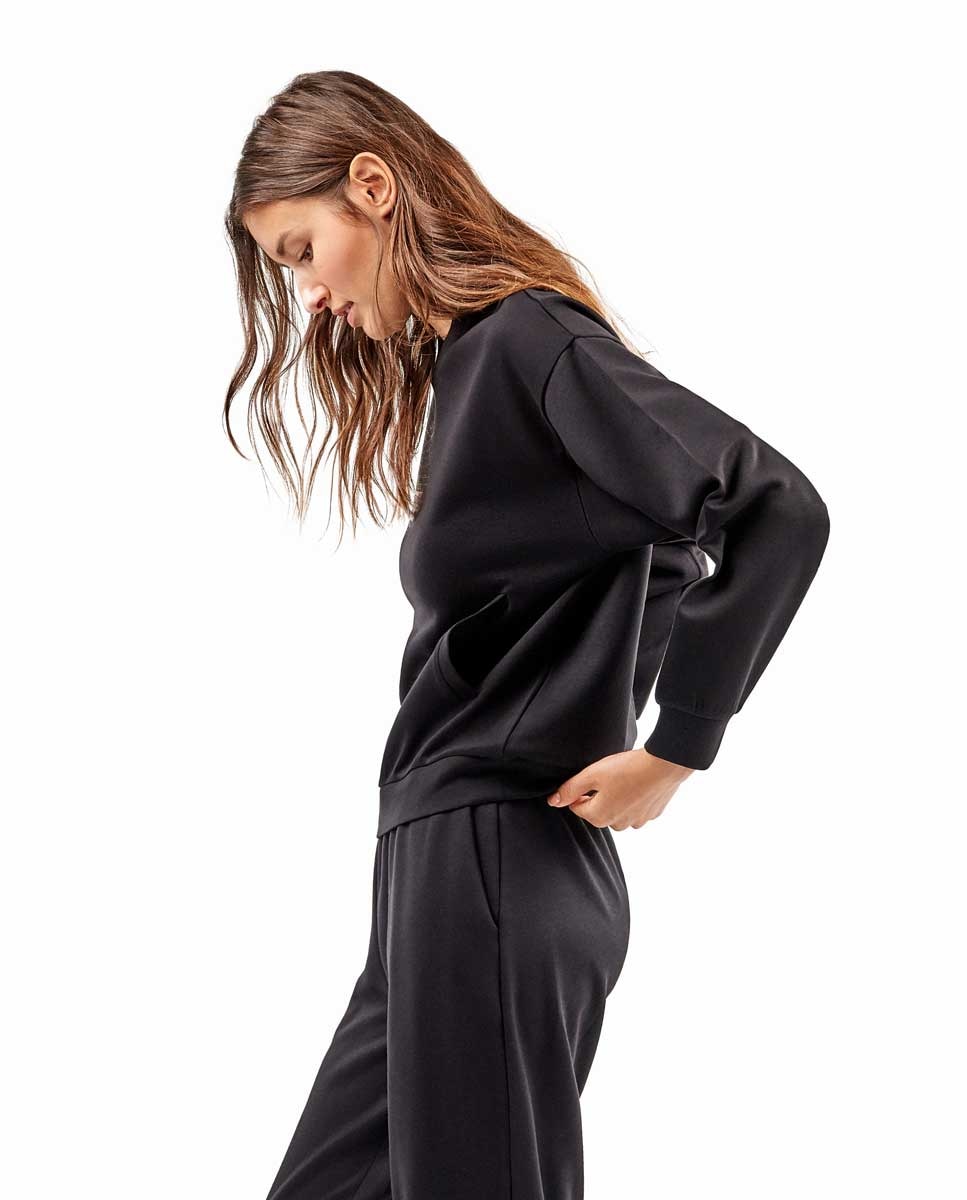 Sudadera de mujer double soft touch con bolsillos - Gisela - Negro Negro-4