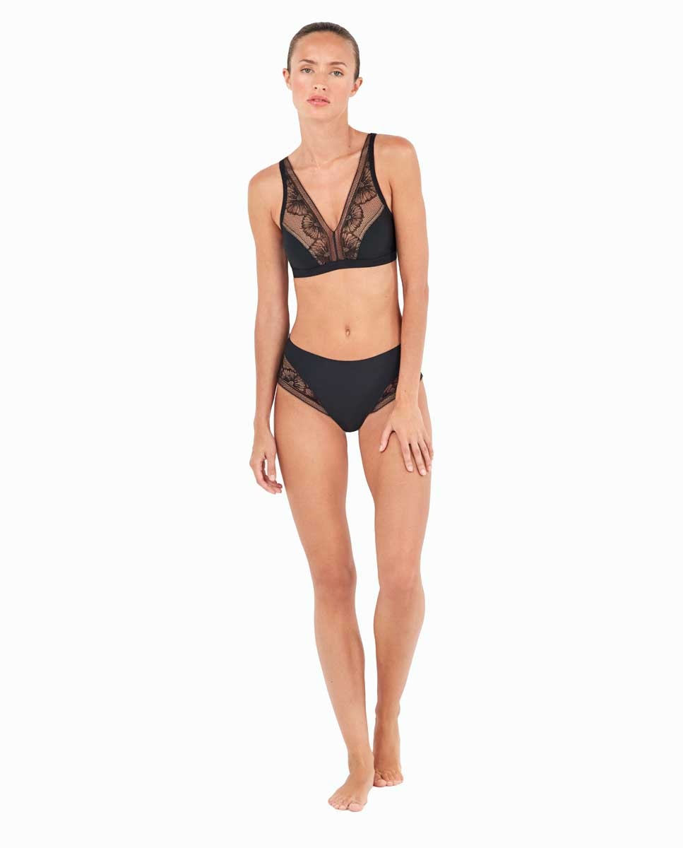 Sujetador bralette de mujer sin relleno con tejido laminado - Gisela - Negro Negro-4