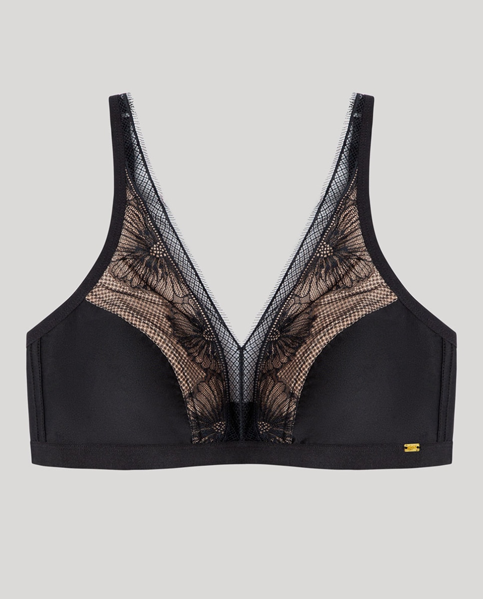 Sujetador bralette de mujer sin relleno con tejido laminado - Gisela - Negro Negro-5