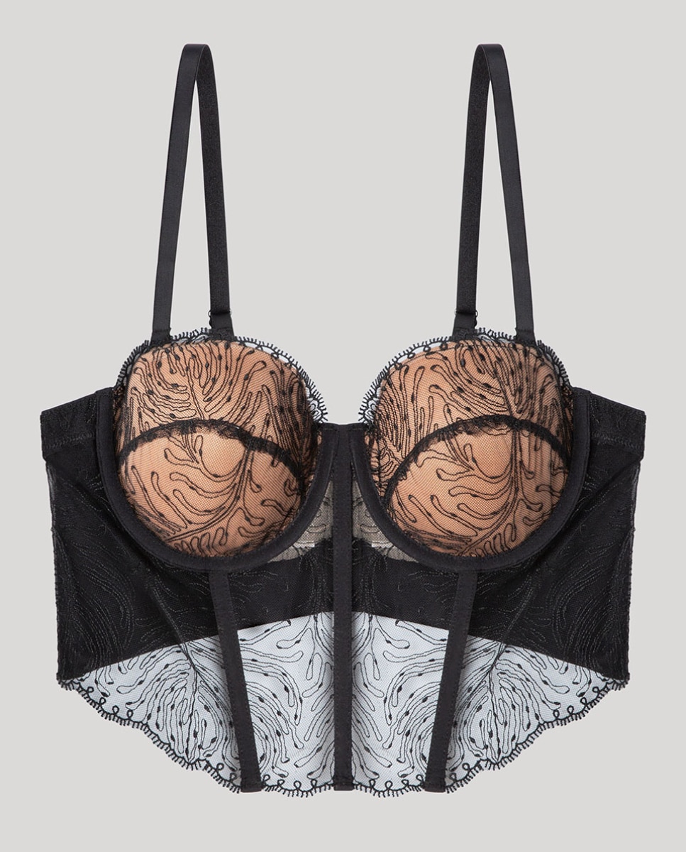 Sujetador bustier de mujer desmontable encaje bordado - Gisela - Negro Negro-5