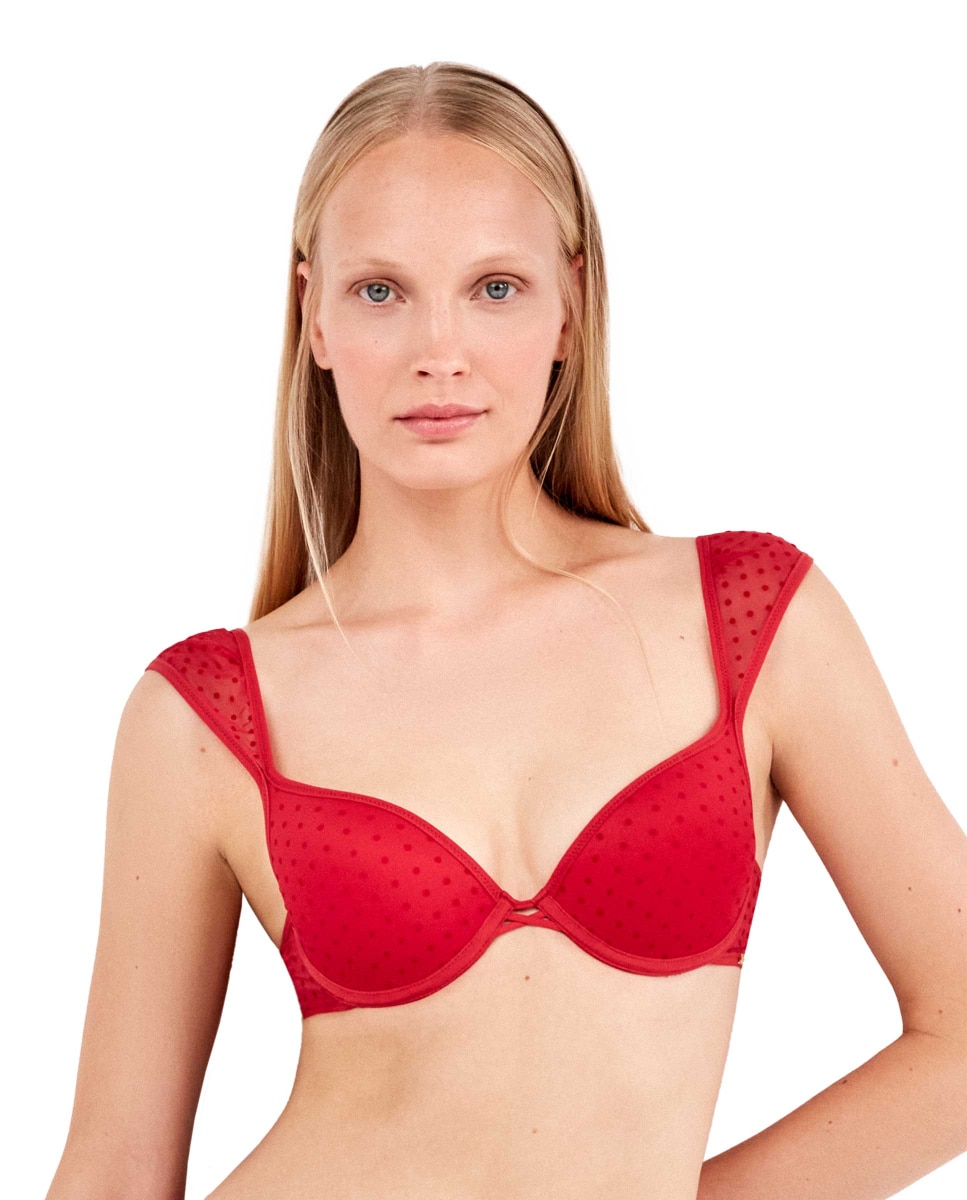 Sujetador push up de mujer en tul plumetti - Gisela - Rojo Rojo-1
