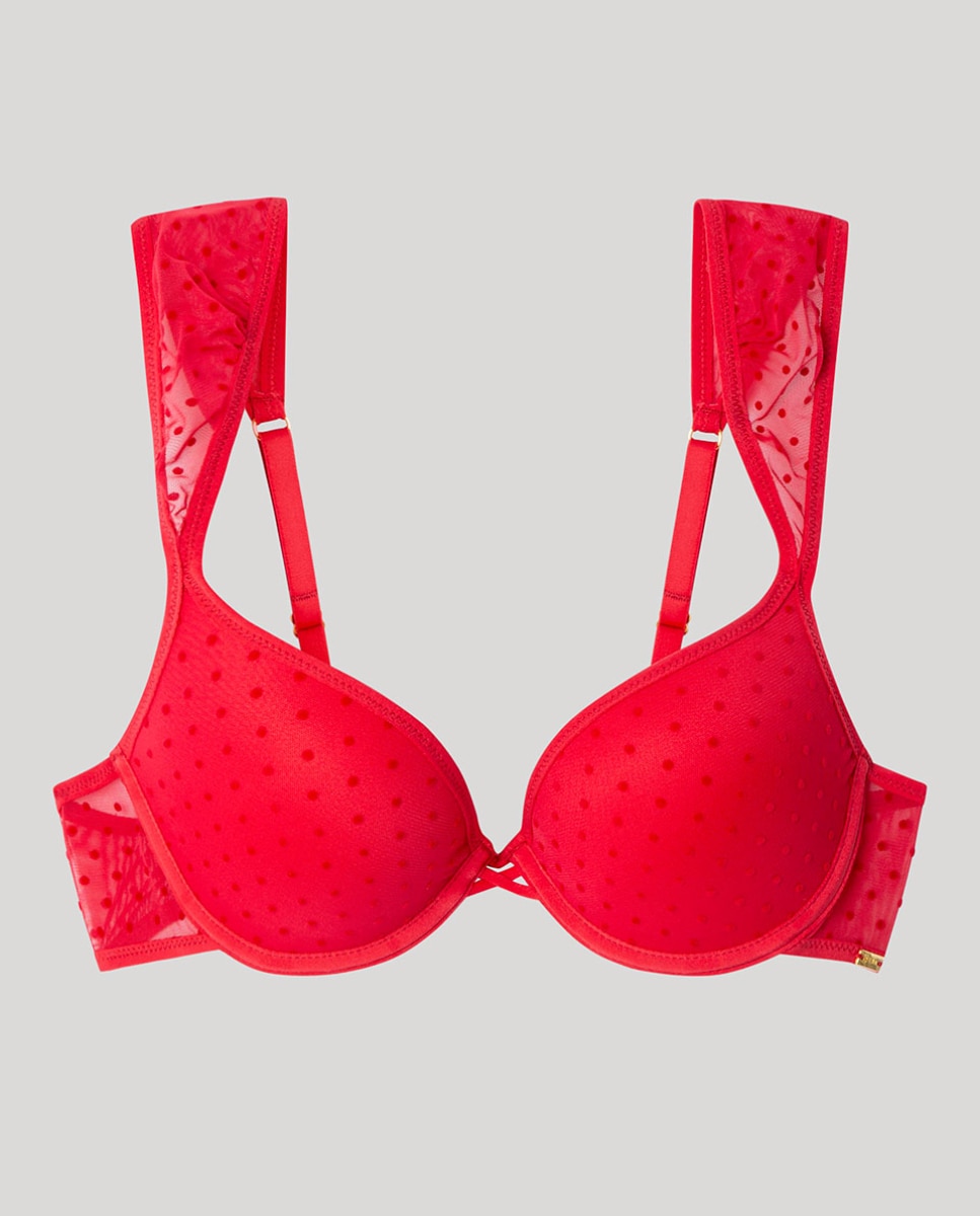 Sujetador push up de mujer en tul plumetti - Gisela - Rojo Rojo-5