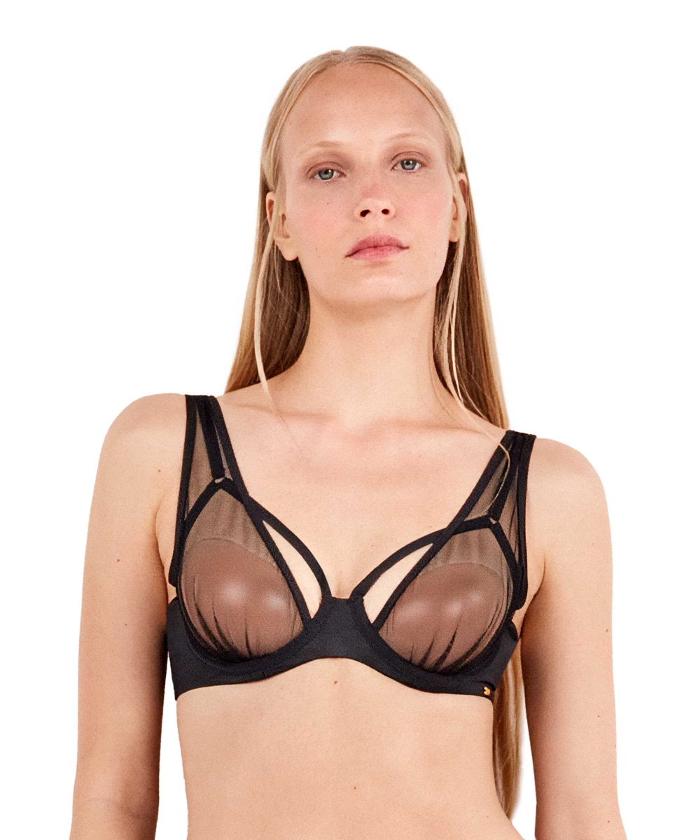 Imagen 0 de Sujetador con aro de mujer en tul transparente Negro
