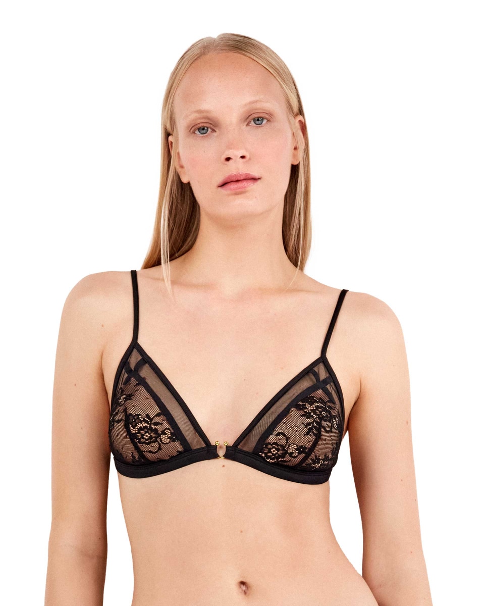 Sujetador sin aro de mujer encaje all-over Negro Gisela Negro-1