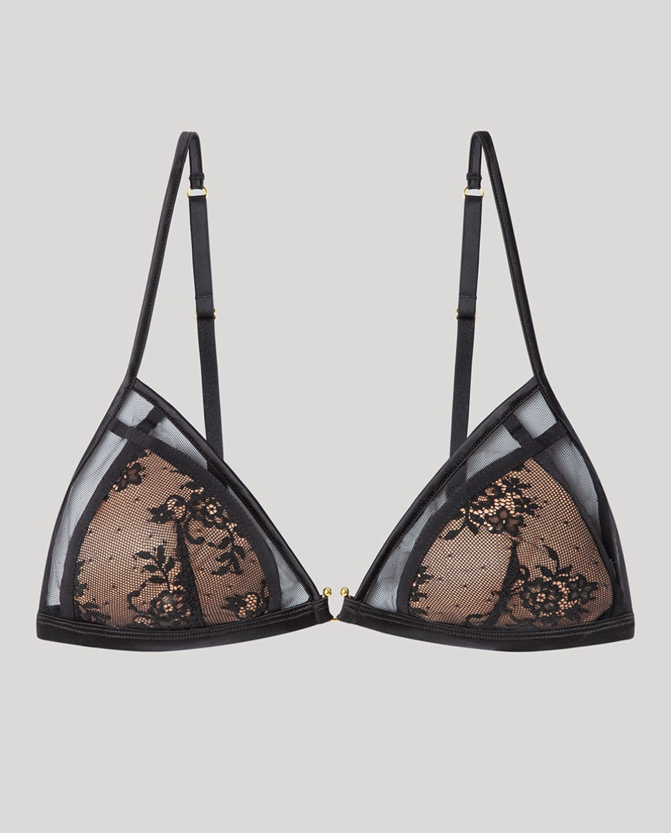 Sujetador sin aro de mujer encaje all-over Negro Gisela Negro-5