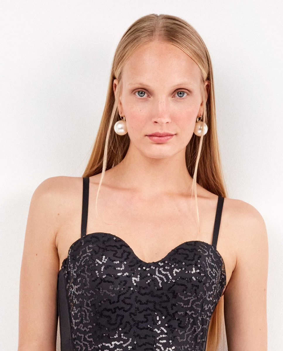 Imagen 0 de Sujetador bustier de mujer de lentejuelas con diseño deslumbrante Negro