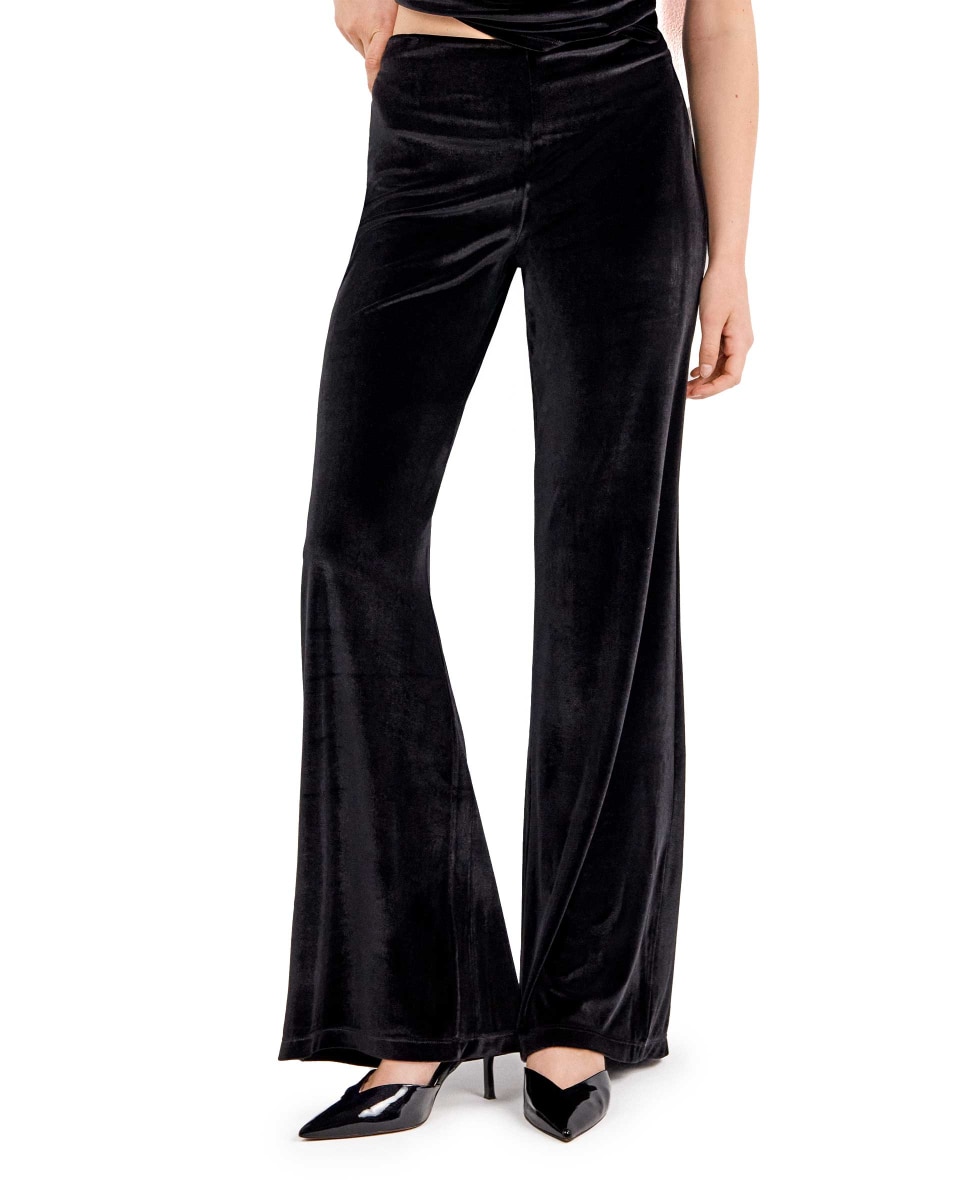 Pantalón largo de terciopelo elástico con diseño elegante - Gisela - Negro Negro-1