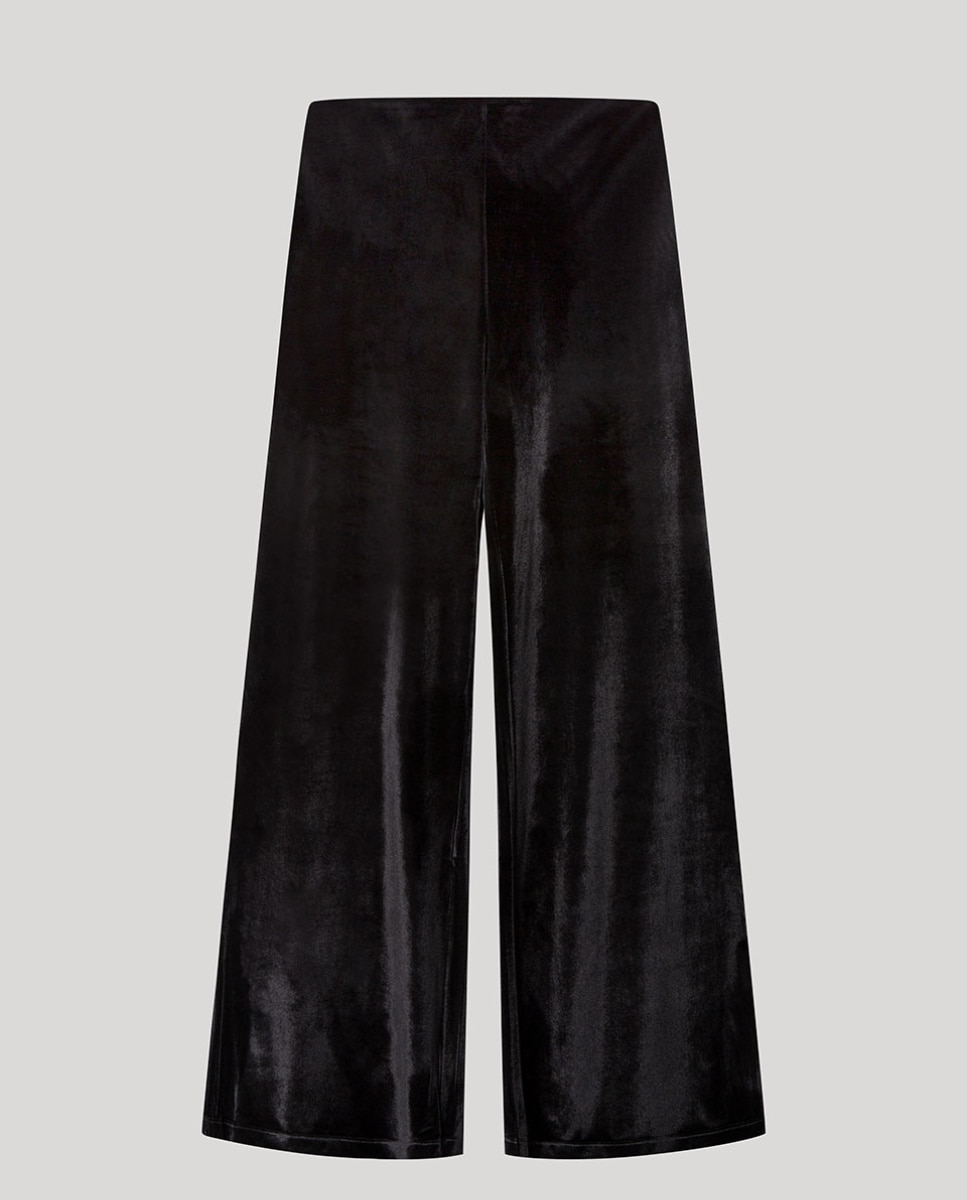 Pantalón largo de terciopelo elástico con diseño elegante - Gisela - Negro Negro-5