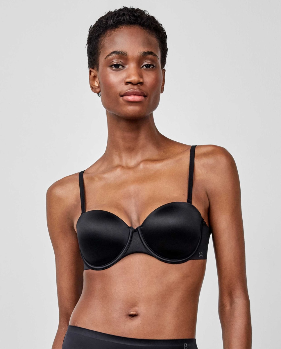 Sujetador desmontable de mujer en microfibra satinada - Gisela - Negro Negro-1