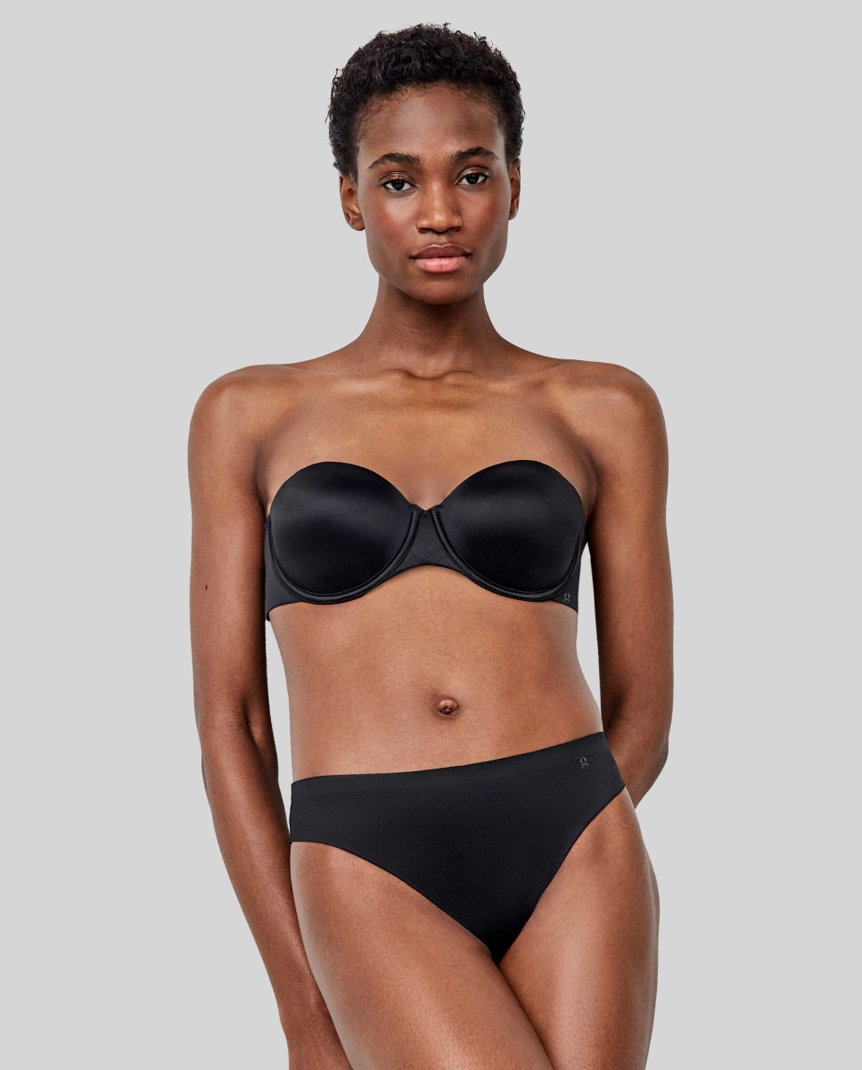 Sujetador desmontable de mujer en microfibra satinada - Gisela - Negro Negro-2