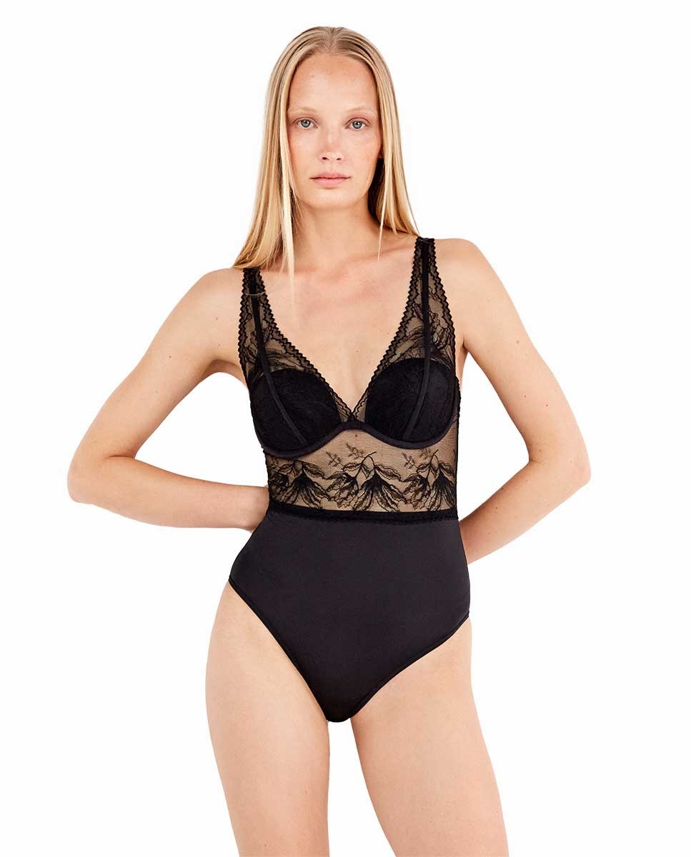 Body con aro y foam escote en V - Gisela - Negro Negro-2