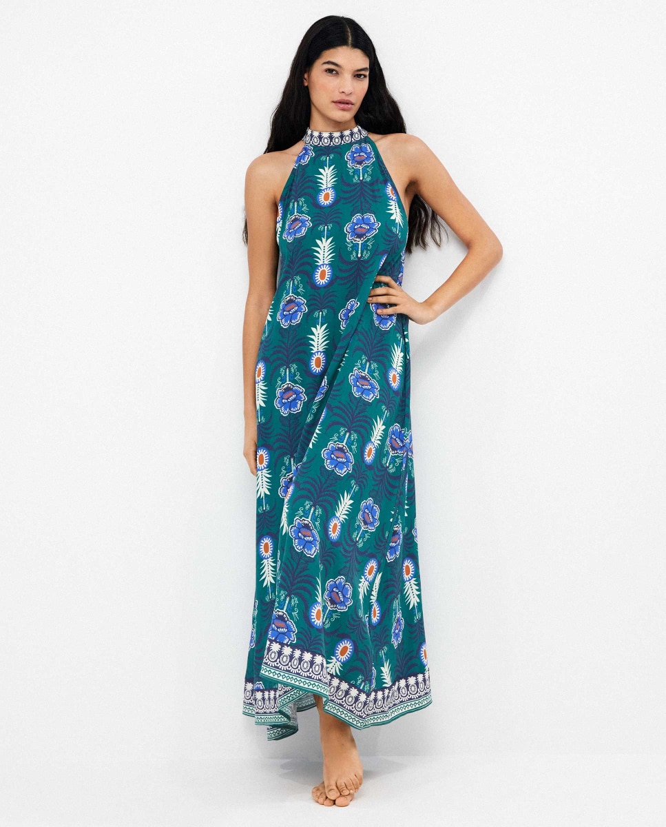 Vestido de playa de mujer tipo halter estampado - Gisela - Verde Verde-1
