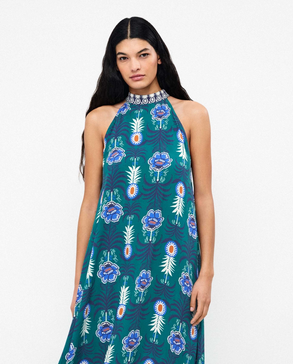 Vestido de playa de mujer tipo halter estampado - Gisela - Verde Verde-2