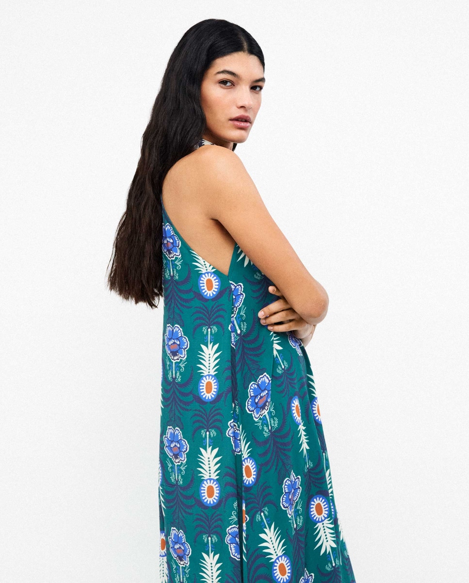 Vestido de playa de mujer tipo halter estampado - Gisela - Verde Verde-4