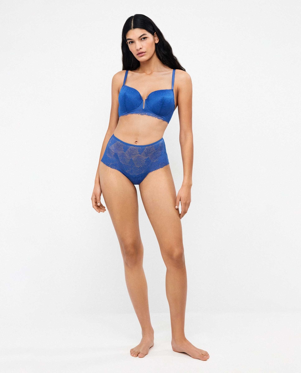 Tanga alto de mujer en tejido de encaje - Gisela - Azul Azul-4