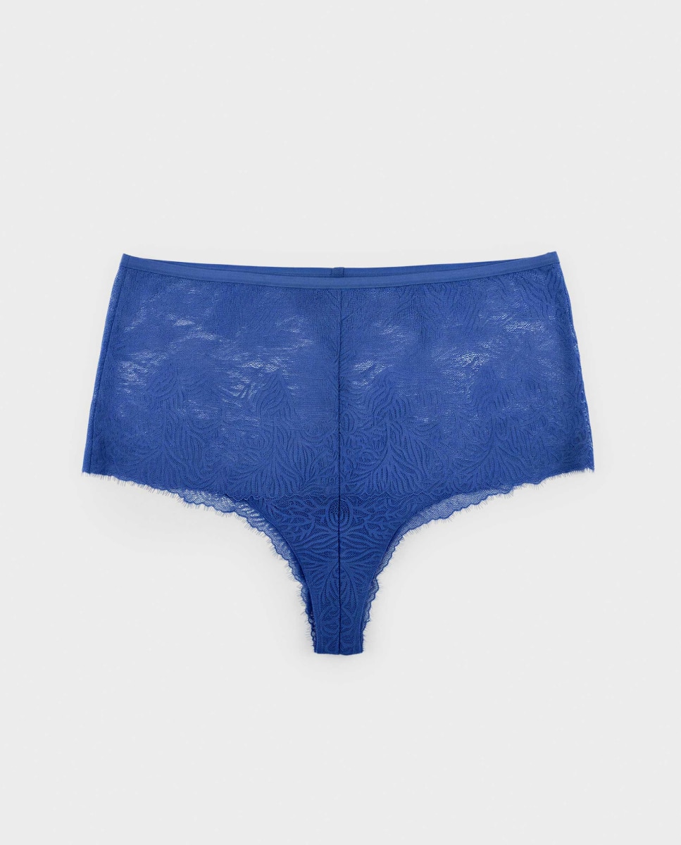 Tanga alto de mujer en tejido de encaje - Gisela - Azul Azul-5