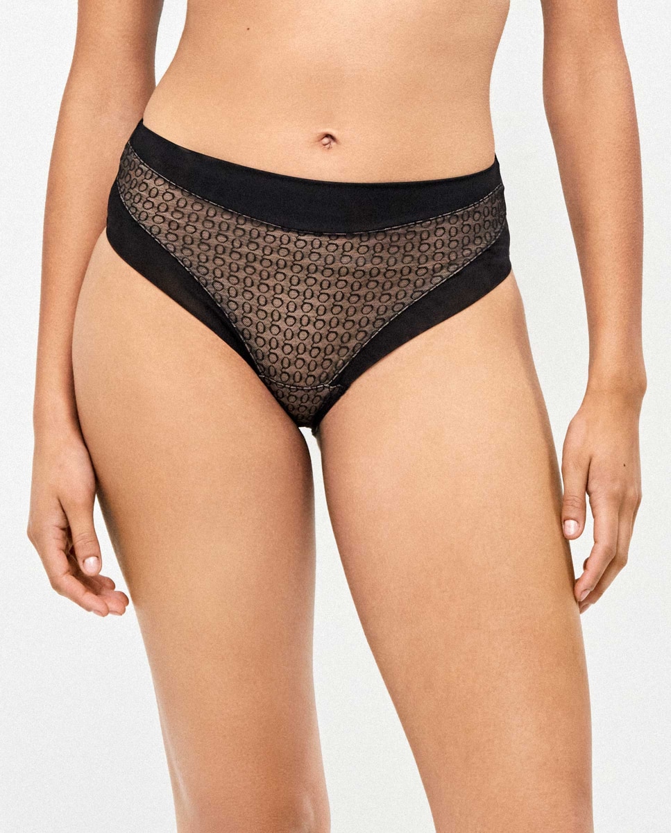 Imagen 0 de Braguita alta de mujer en tejido jacquard monogram Negro