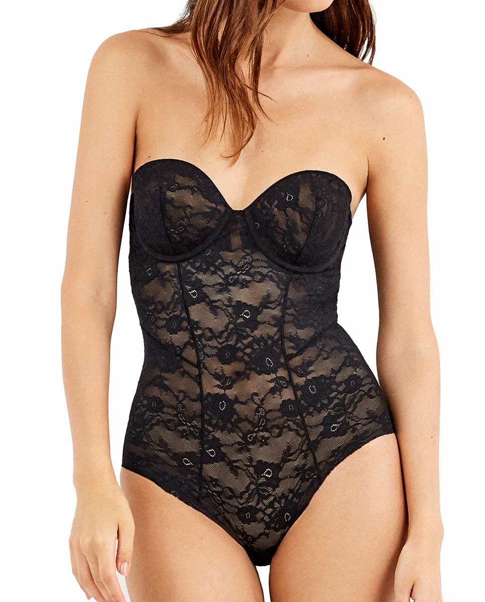 Body moldeador de encaje floral - Gisela - Negro Negro-2